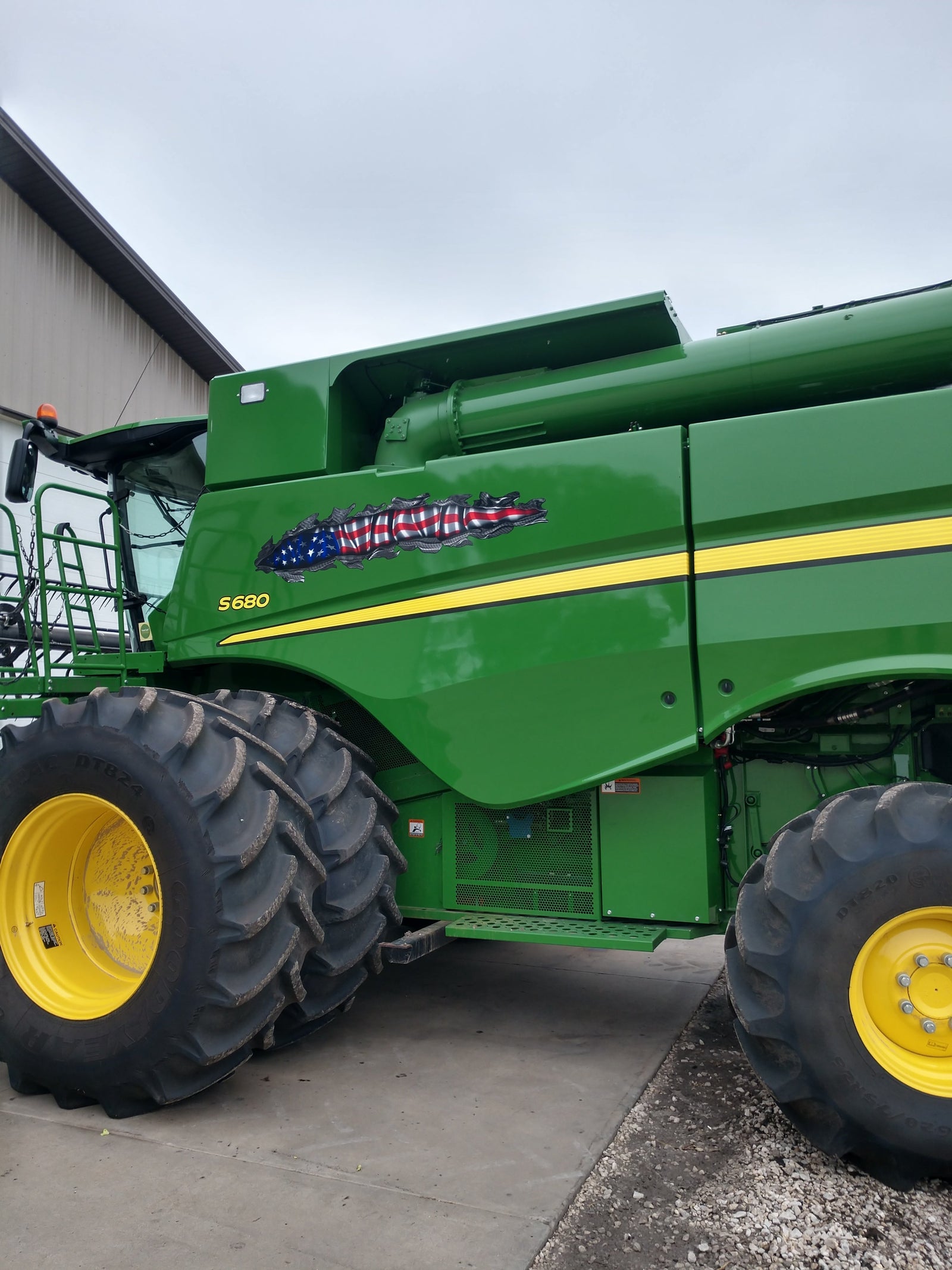 american flag decal on S680 John deere farm equipment