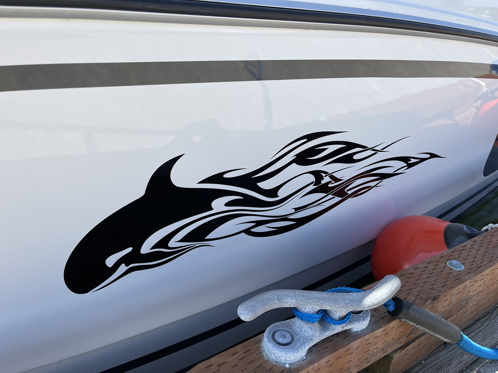killer whale vinyl decal on boat