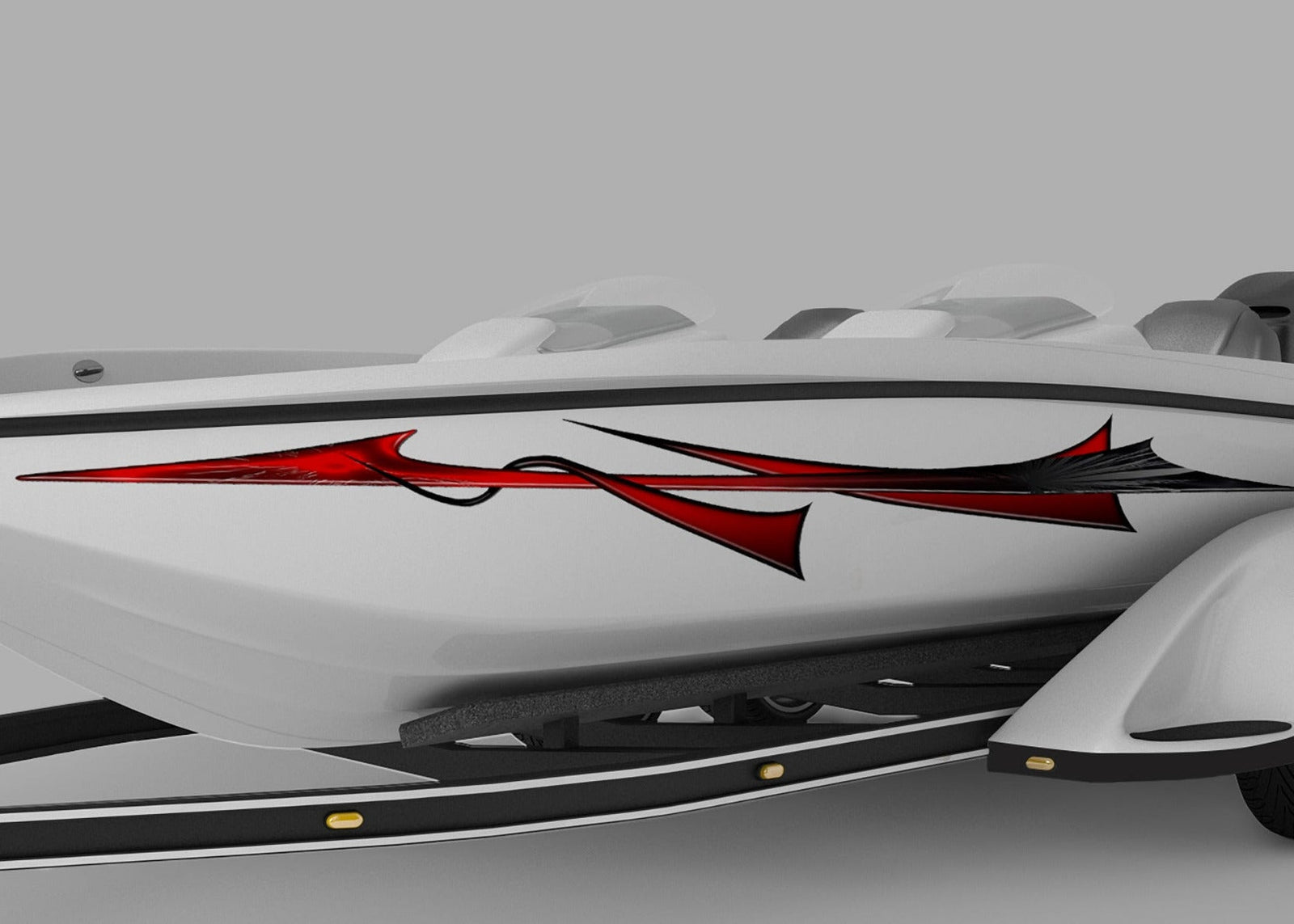 bass boat with bora stripes vinyl graphics on port side