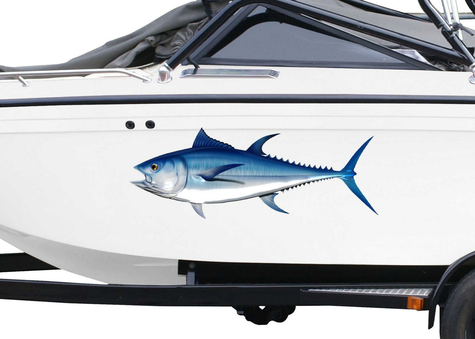 bluefin tuna fish decal on the side of a boat