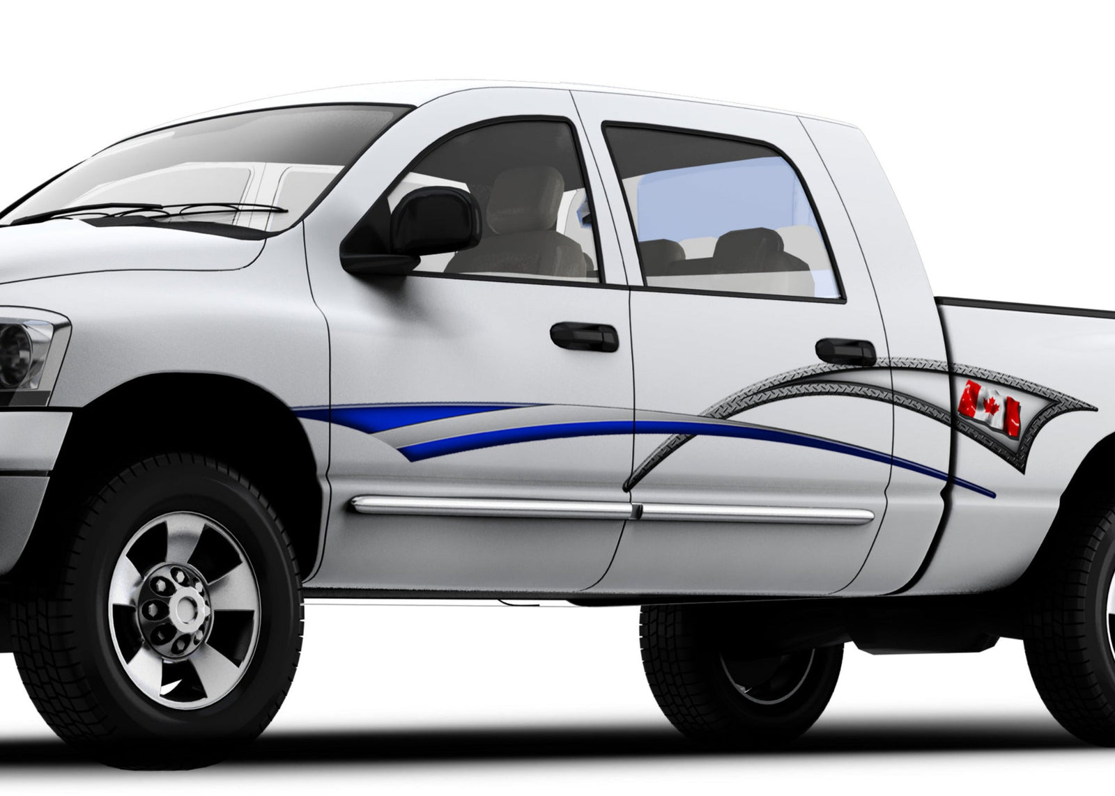 canadian flag vinyl stripe on the side of white truck