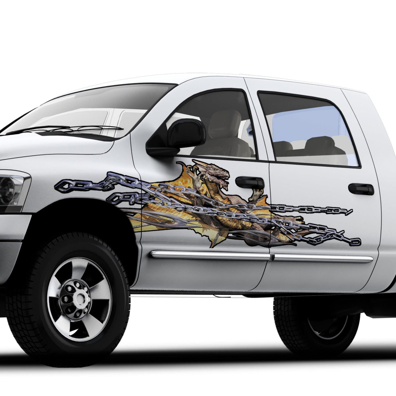 chained dragon vinyl graphics on the side of truck