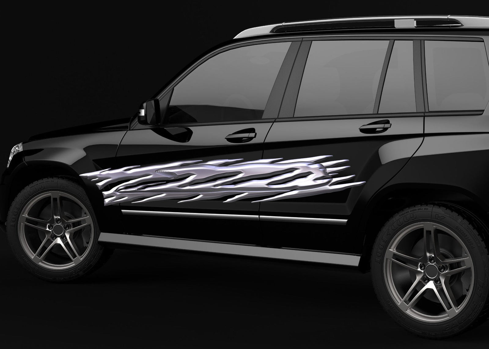 chrome Blaze flames vinyl graphics on the side of black suv