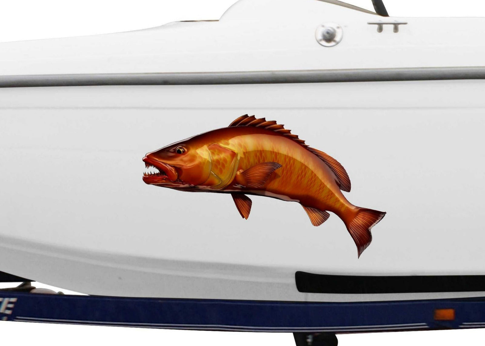 cubera snapper fish decal on the side of white boat