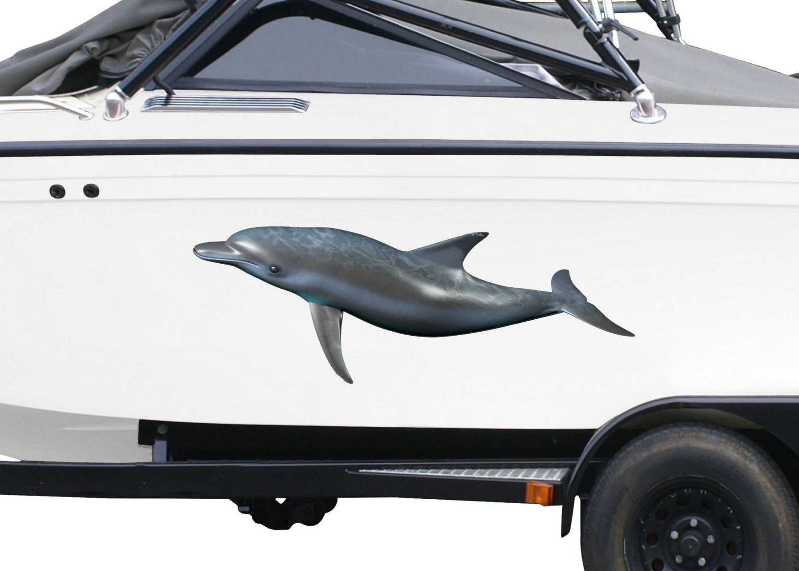 dolphin vinyl decal on the side of boat