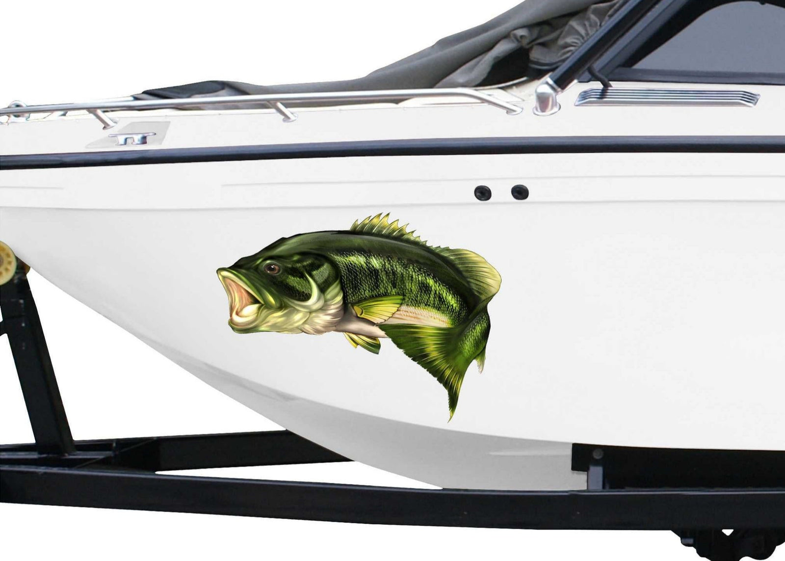 largemouth bass decal on the side of boat