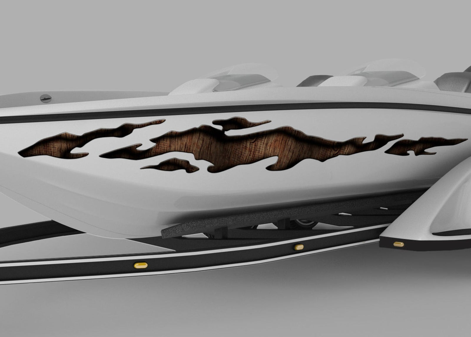 ripper wood grain decal on the side of bass boat