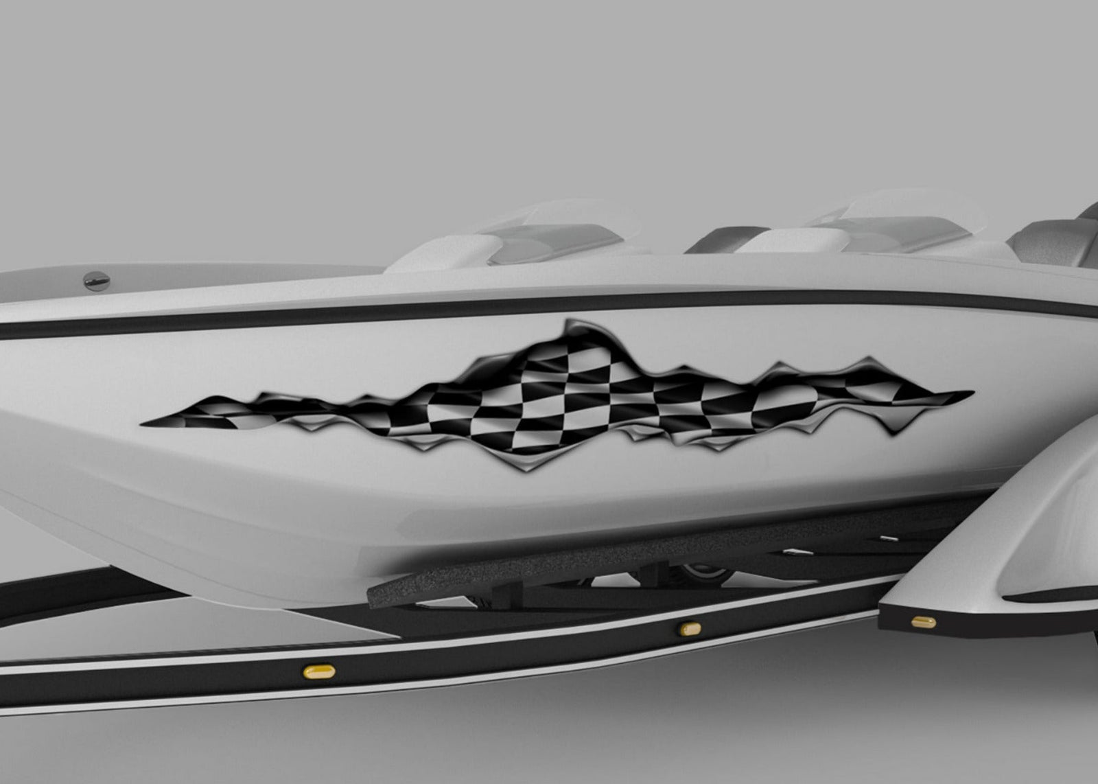 speed boat with checkers rip vinyl graphics on its side