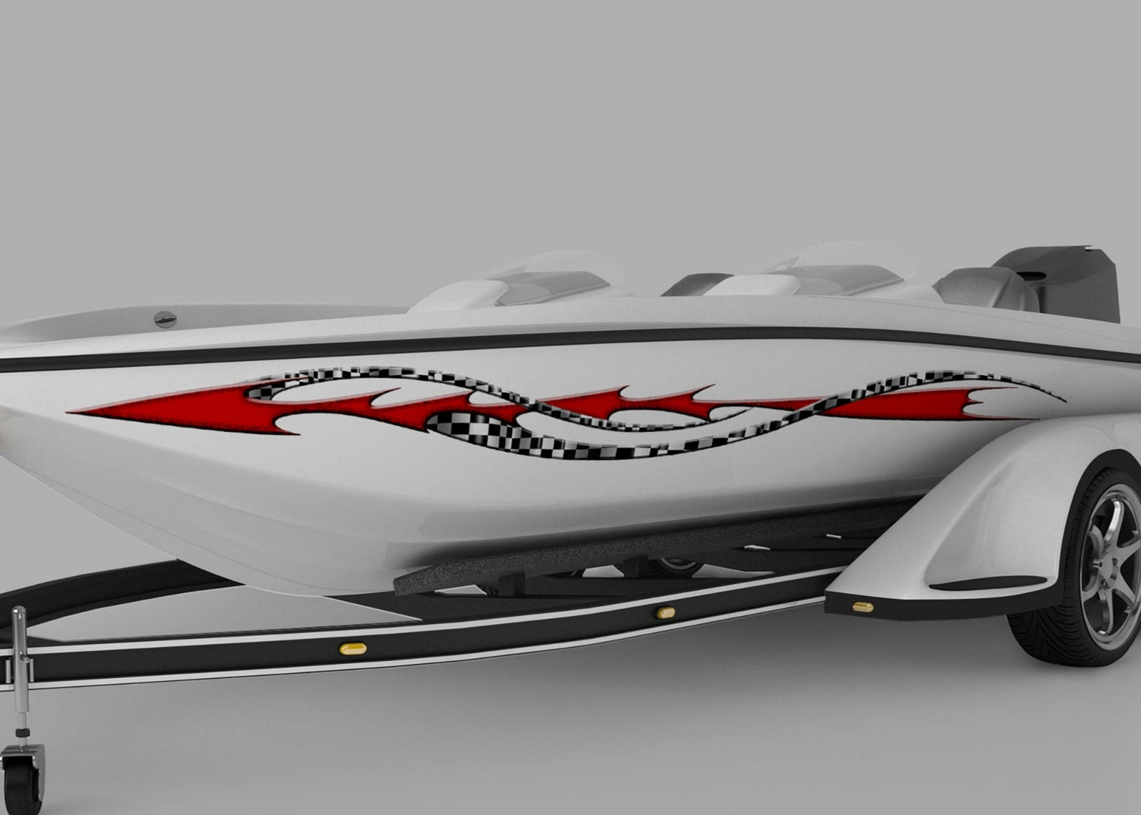 speed boat with shock checkers red decal on its side