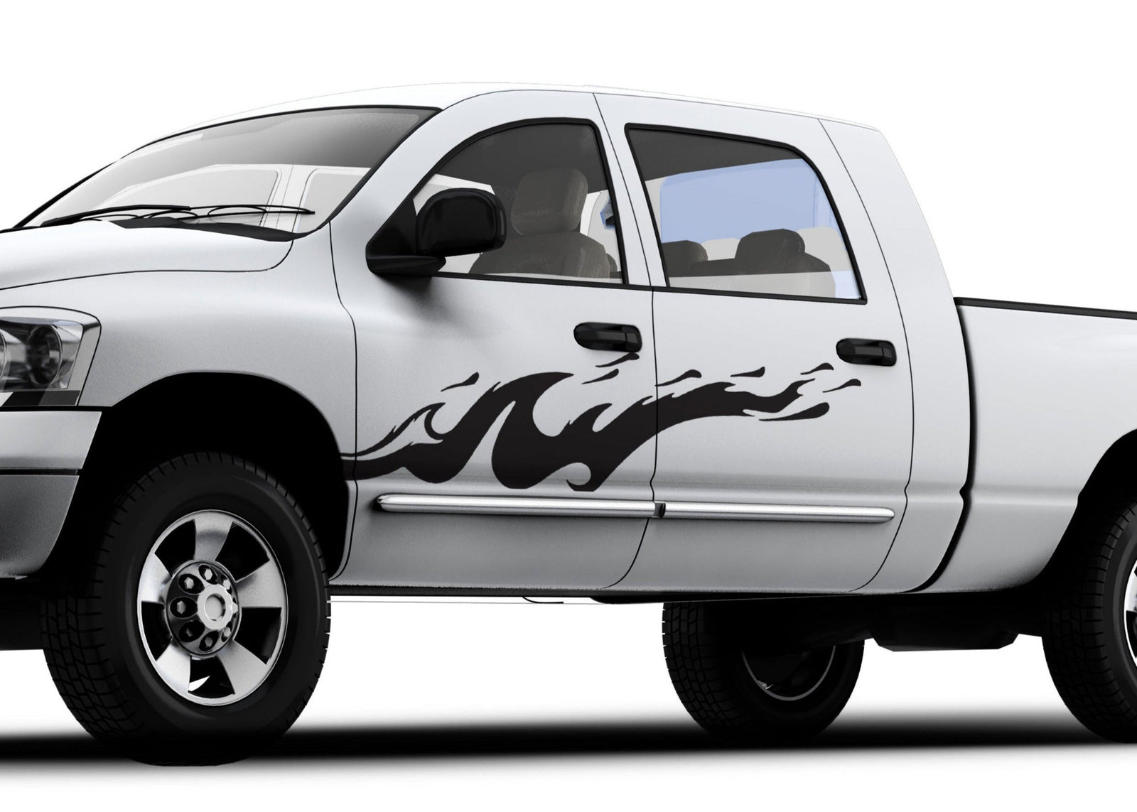 splash wave black vinyl Decal on side of white pickup truck