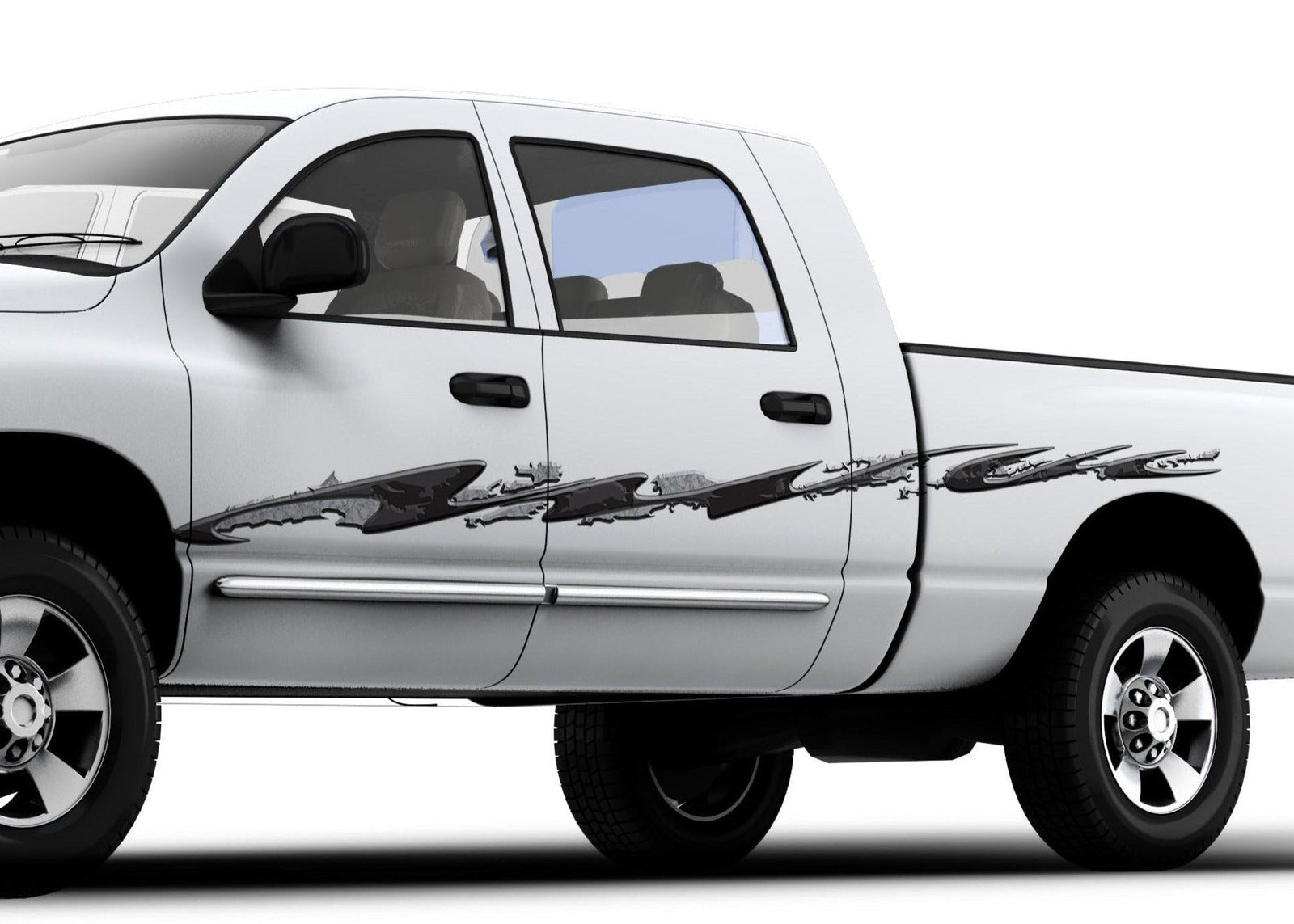 Rip Tide Vinyl Decal Stripe on the side of white truck