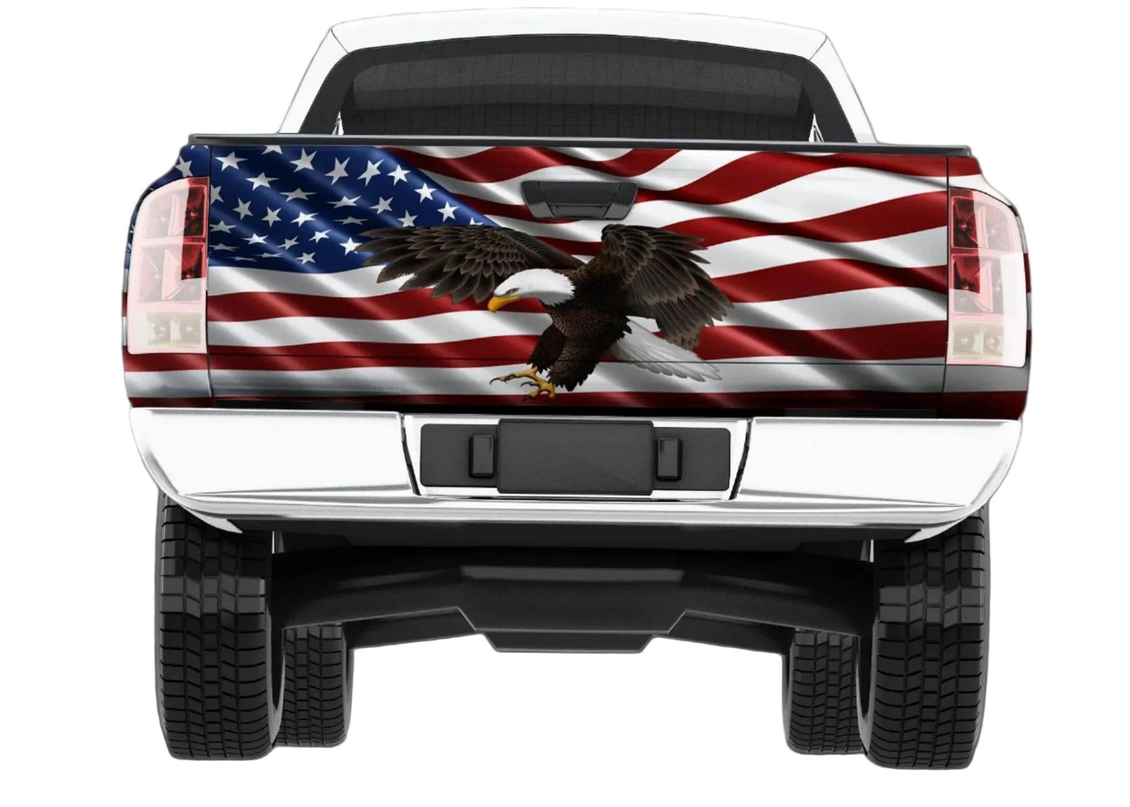 Patriotic pickup tailgate wrap with optional bald eagle design