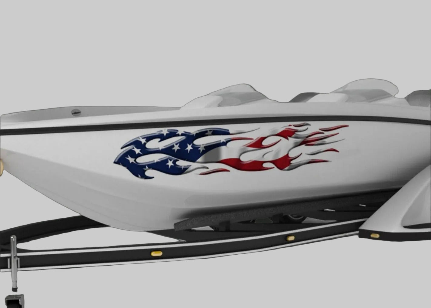 american flag flames vinyl graphics on boat
