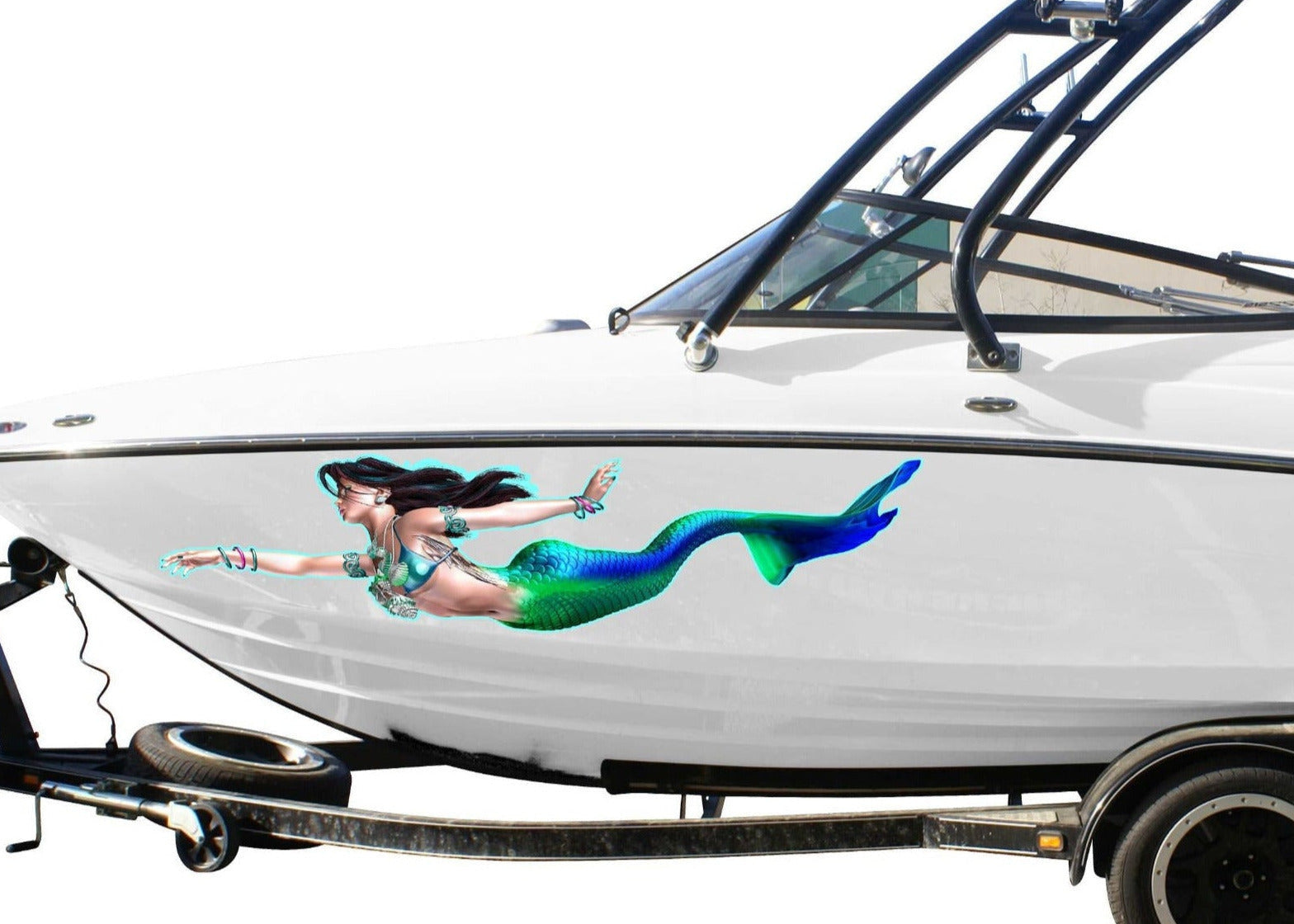 mermaid decal on white boat