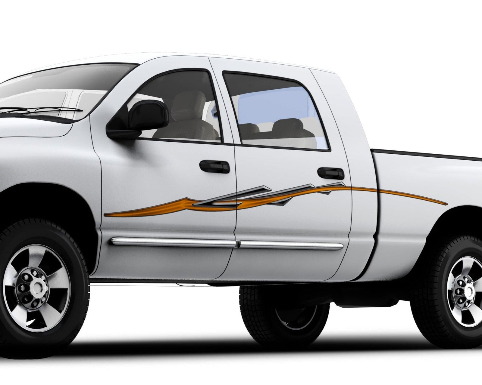 orange stripes vinyl decal on the side of pickup truck