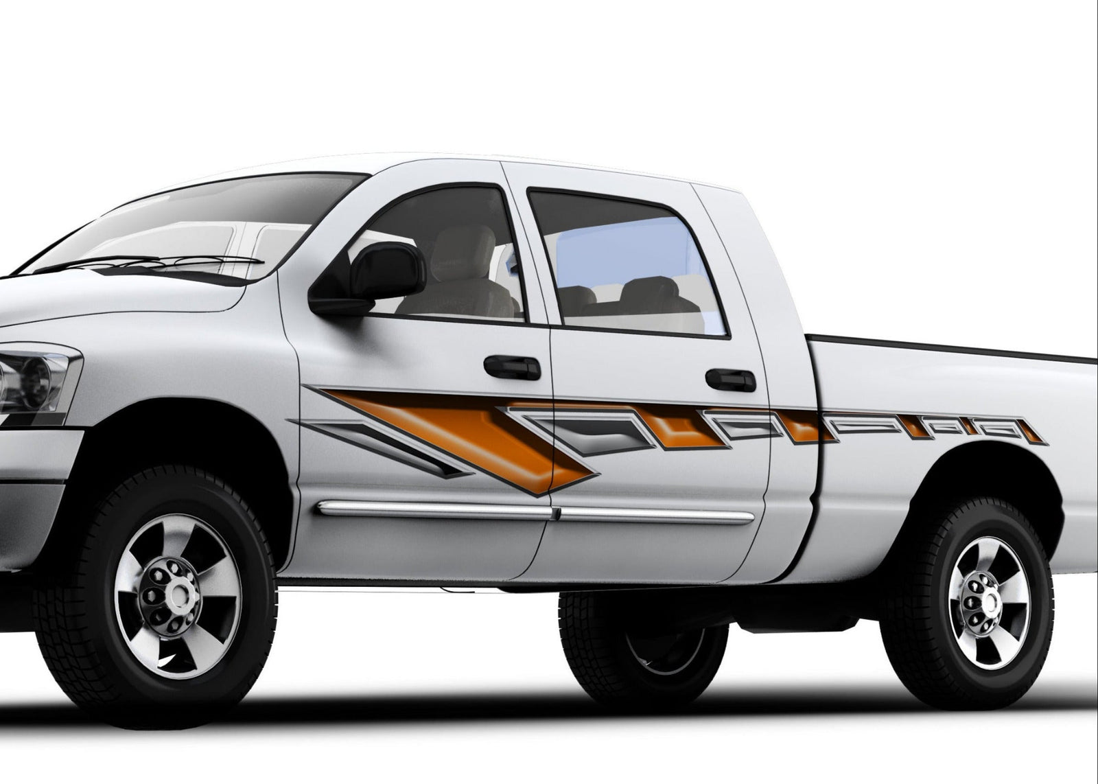 raley orange silver vinyl decal on the side of white truck