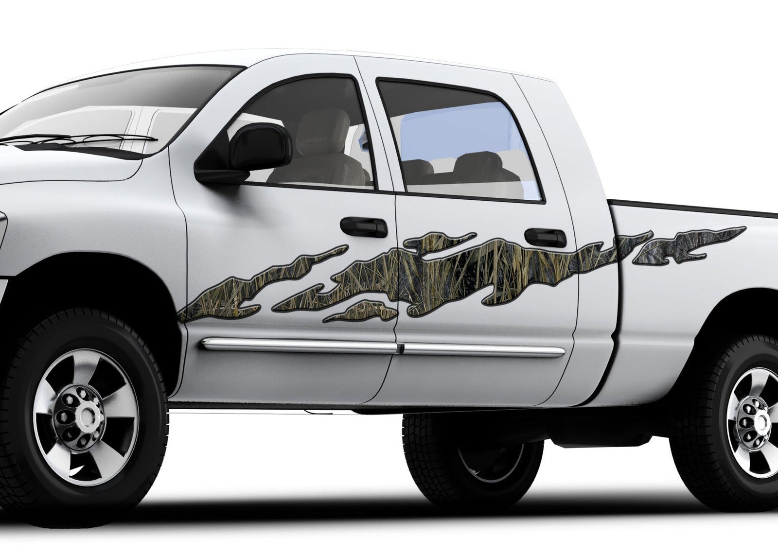 ripper marshland camo decal on the side of white truck