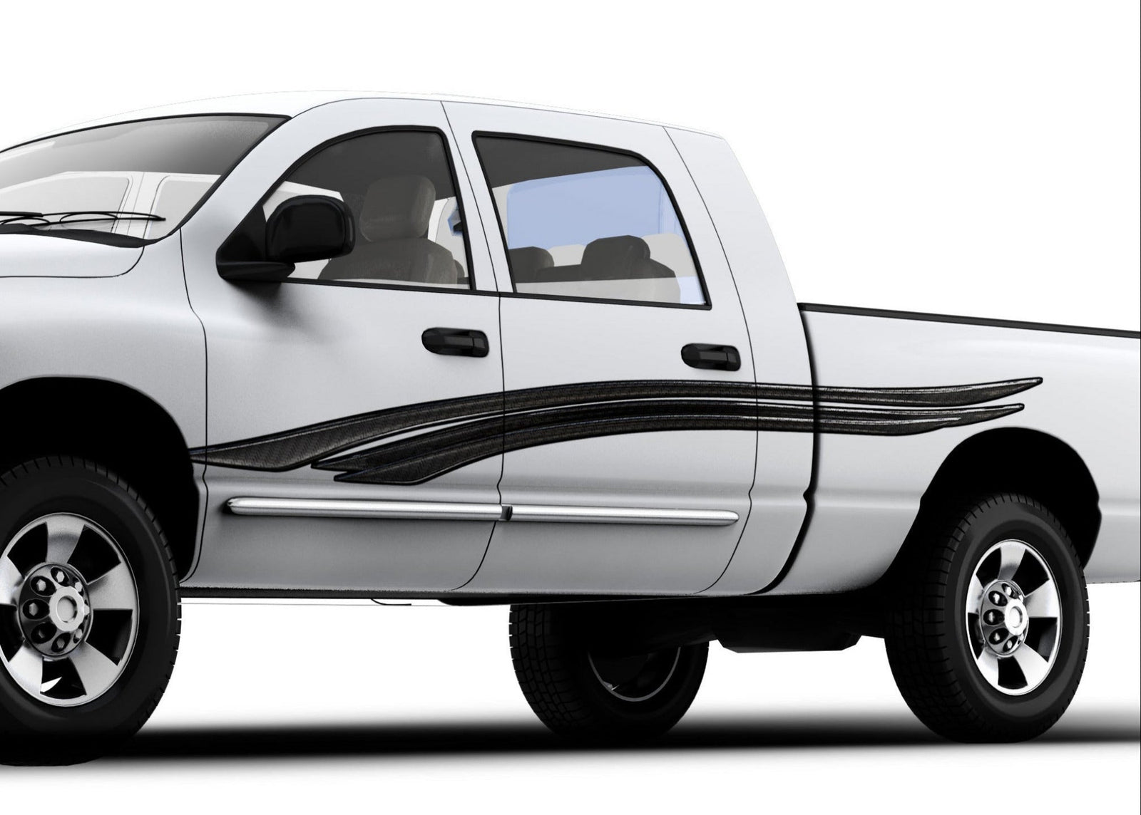 with pickup with carbon fibre graphic stripes across driver side