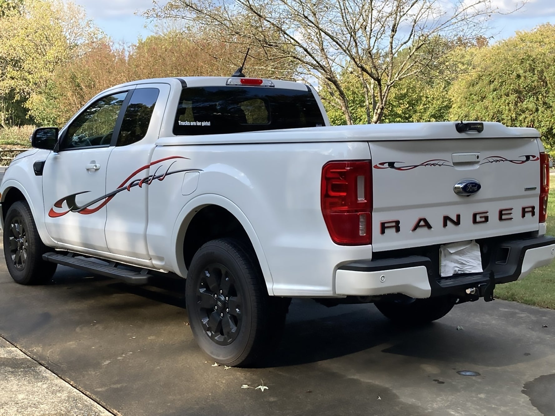 Storm stripes vinyl graphics on customers ford ranger white pickup ...
