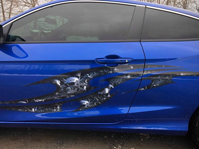 Tribal chrome skulls decals on a blue civic | xtreme digital graphix ...