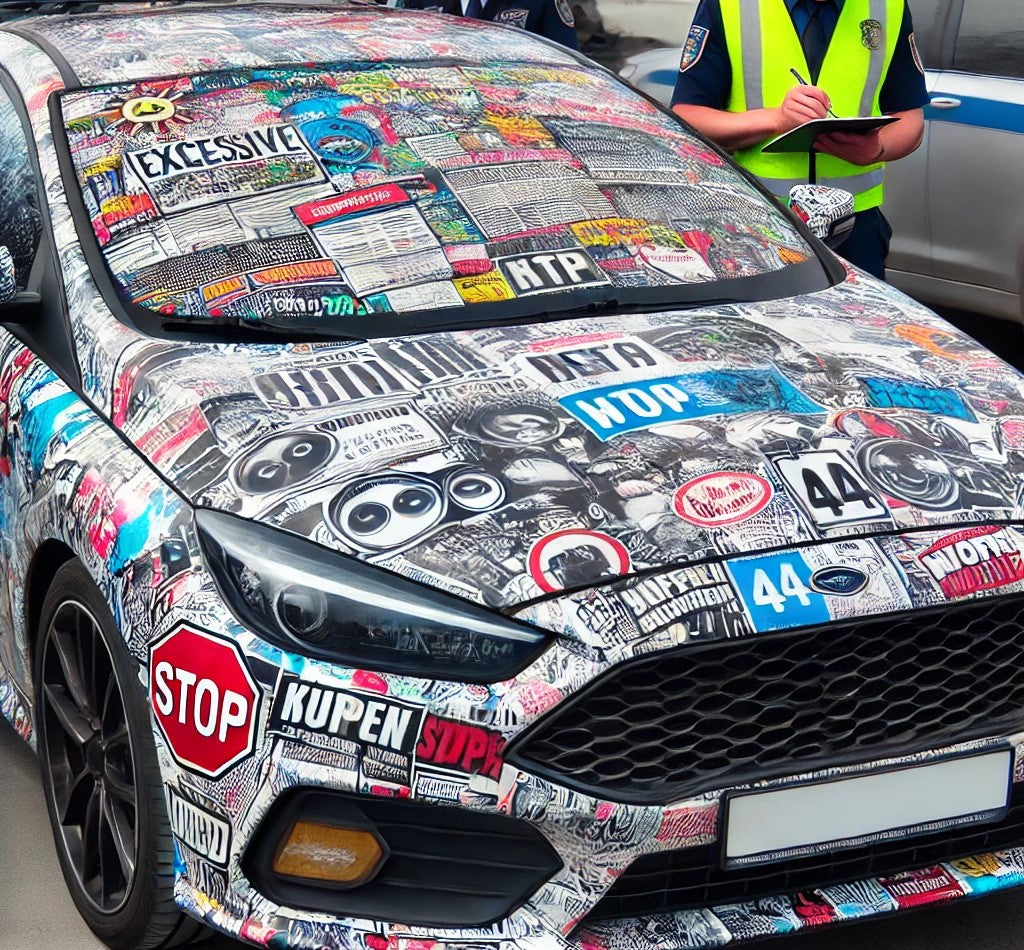 car comletly covered with graphic stickers getting a traffic ticket