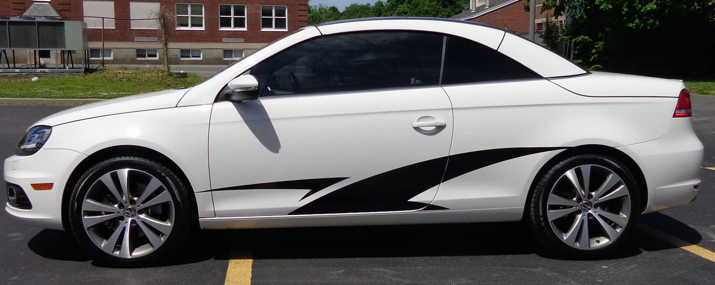 vinyl cut auto decals, black stripes on white car - Xtreme Digital GraphiX