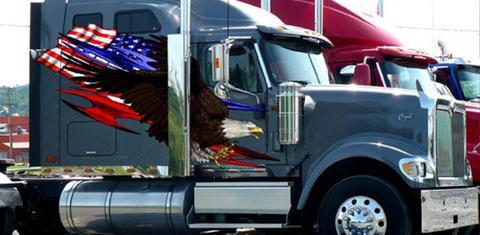 american flag tribal eagle decal on semi truck