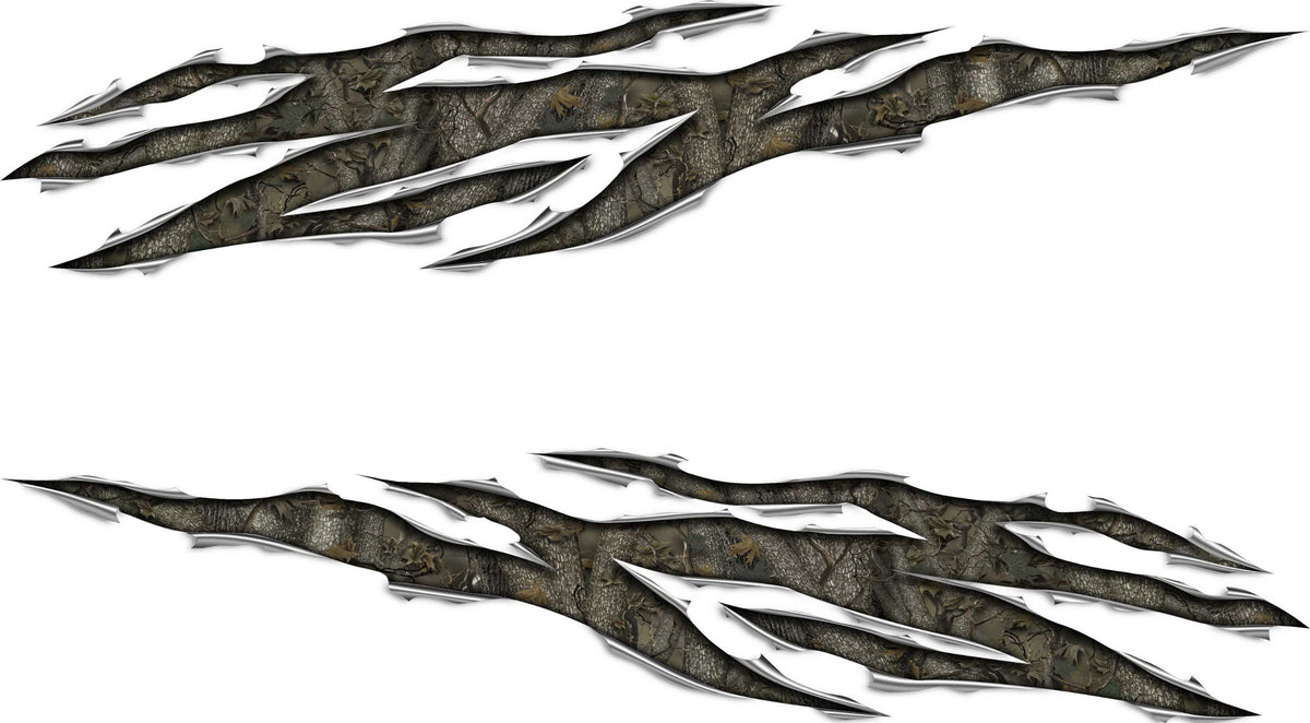 2 woodland camo big ripp decals kit for vehicles, shows driver and passenger sides on white background