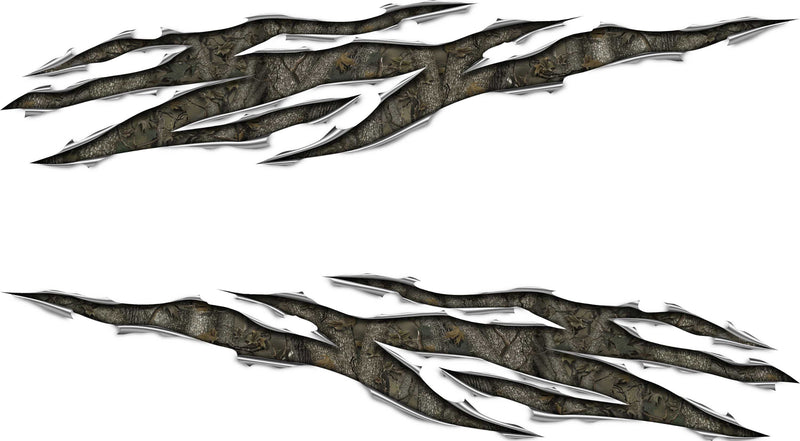 2 woodland camo big ripp decals kit for vehicles, shows driver and passenger sides on white background