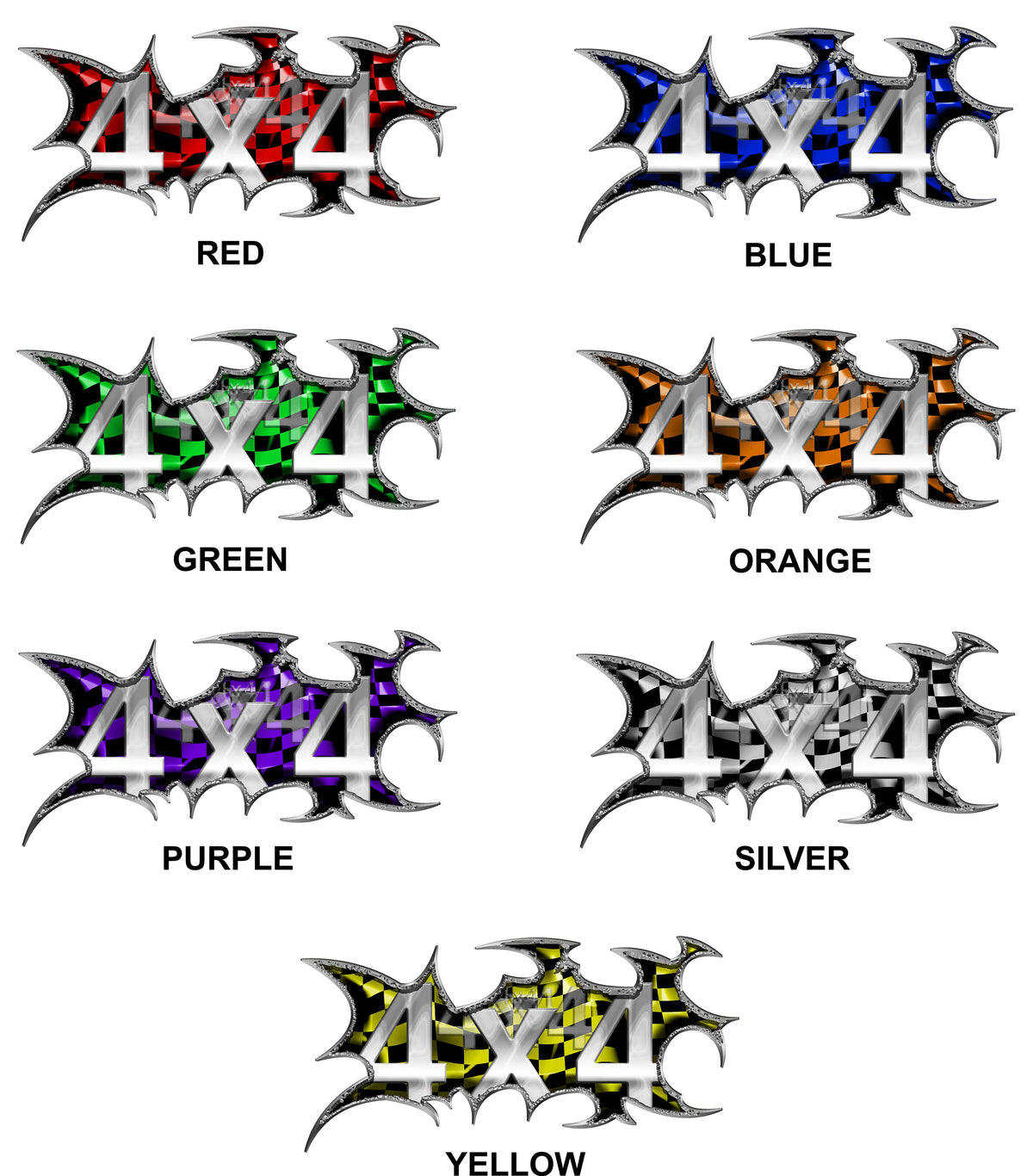 4x4 colored checkered flag vinyl decals color options red blue green orange purple silver yellow