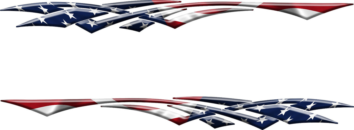 American Flag Patriot Strike vinyl decal set showing mirrored driver and passenger side graphics for cars and trucks