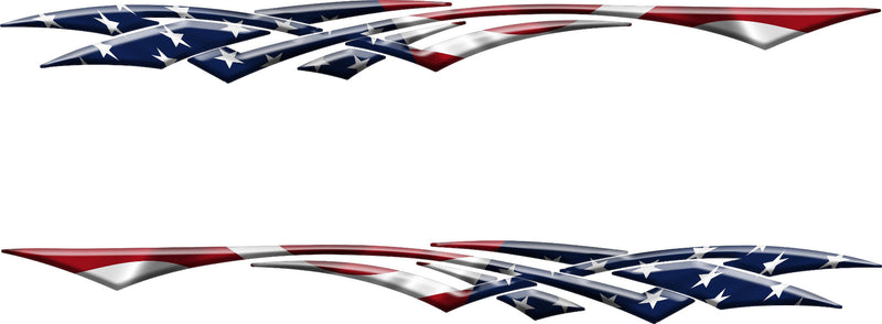 American Flag Patriot Strike vinyl decal set showing mirrored driver and passenger side graphics for cars and trucks