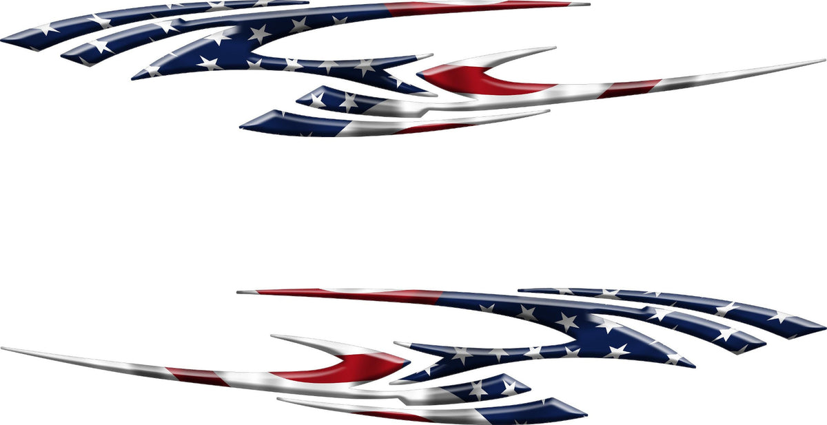American Flag Aero Spike vinyl decal set for cars and trucks with mirrored patriotic side graphics