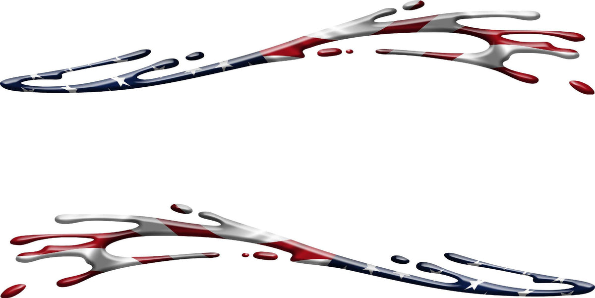 American flag mud splash vinyl decal set for cars and trucks shown as left and right side graphics