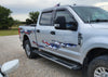 American flag tears vinyl decals installed on truck doors, angled view showing spacing