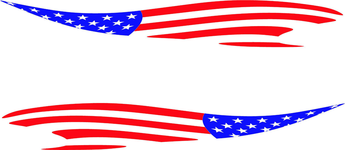 American flag wave vinyl decal set of two mirrored side stripes, red white and blue design on white background