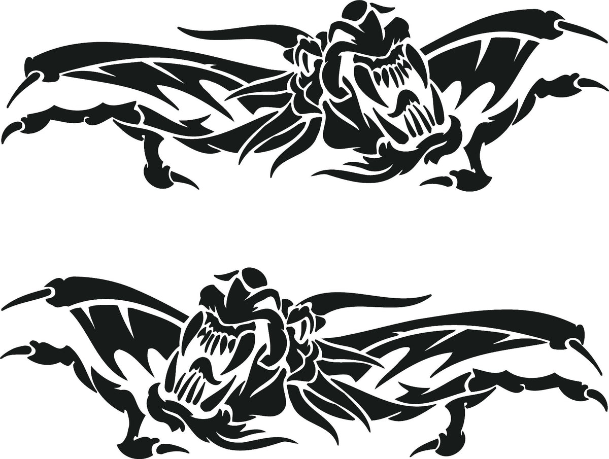 Two black dragon designs on a white background