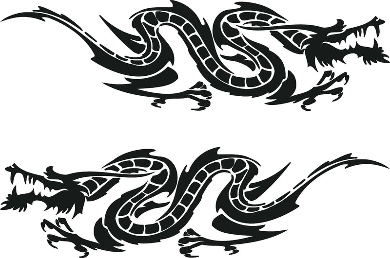 Black Asian dragon design vinyl decals kit on white background