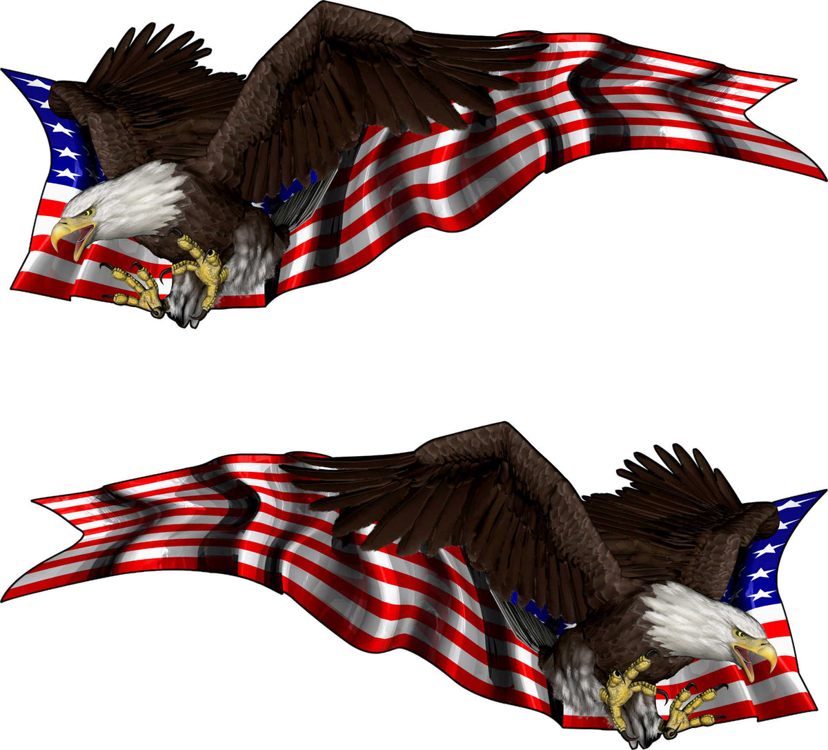 Bald eagle American flag vinyl truck decal set – driver and passenger side graphics on white background