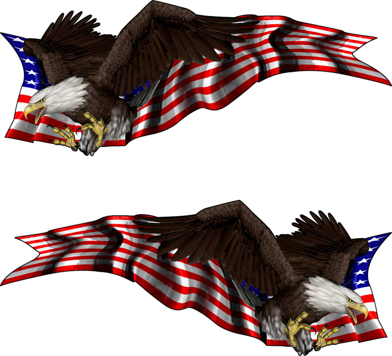 Bald eagle American flag vinyl truck decal set – driver and passenger side graphics on white background