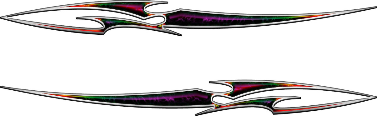 Blade Neon Storm Stripe vinyl decals mirrored set of 2 with neon multi-color storm texture and sharp blade shape