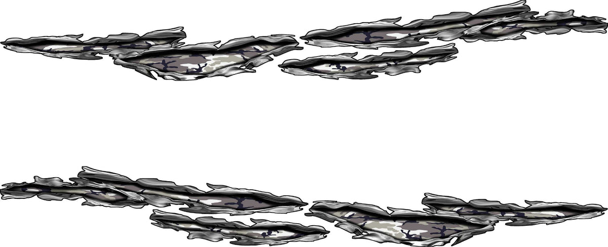 Camo Tears vinyl decal kit with chrome rip edges and camouflage pattern fill
