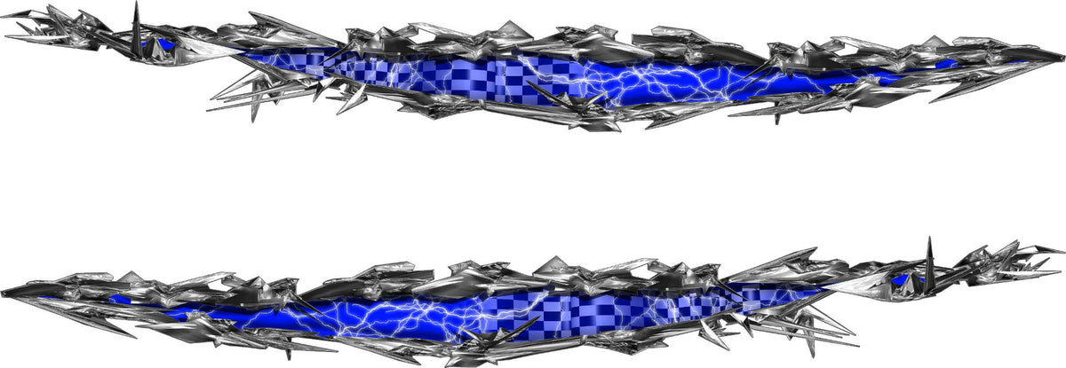 Chrome ripper tear checkered flag lightning vinyl decals set for both sides of a car