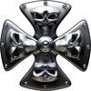 Dark chrome Maltese cross with four skulls vinyl decal design
