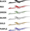 Diamond Plate Strike vehicle side decals shown in black, red, green, silver, gold and purple printed finishes