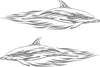 Dolphin Splash vinyl boat decals, mirrored left and right facing, solid color cut.