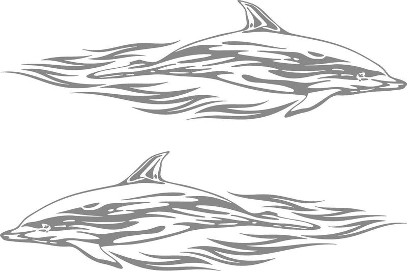 Dolphin Splash vinyl boat decals, mirrored left and right facing, solid color cut.