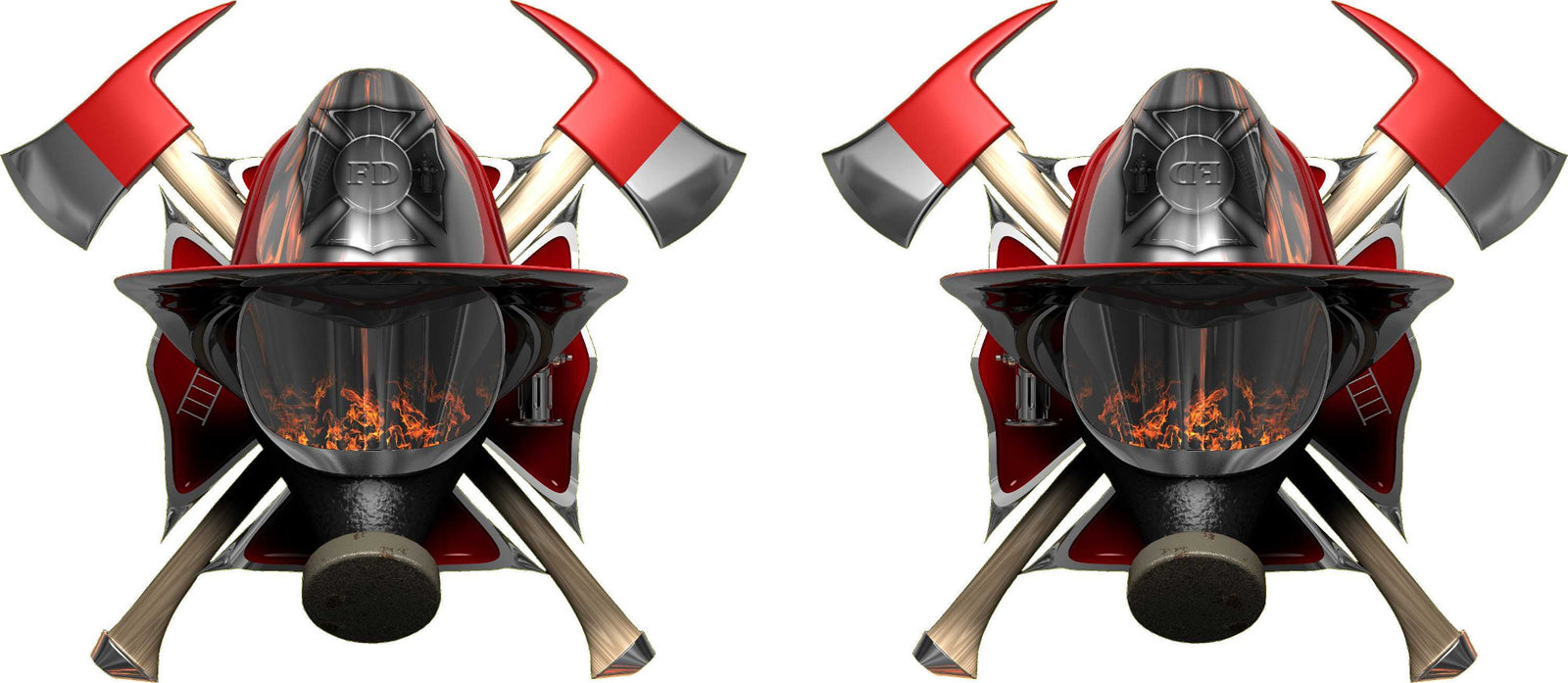 white pickup with firefighter decal on front door driver side