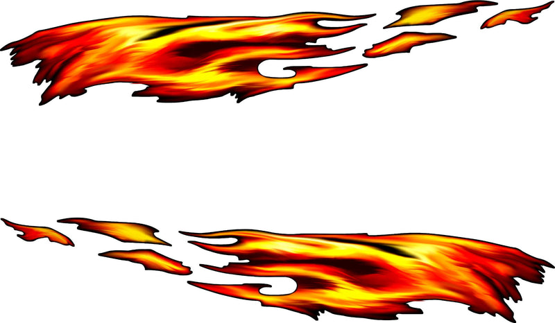 Full color fire flames side decal kit graphics shown as a left and right pair