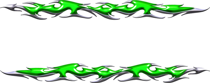 Green tribal flames mirrored decal set for driver and passenger sides